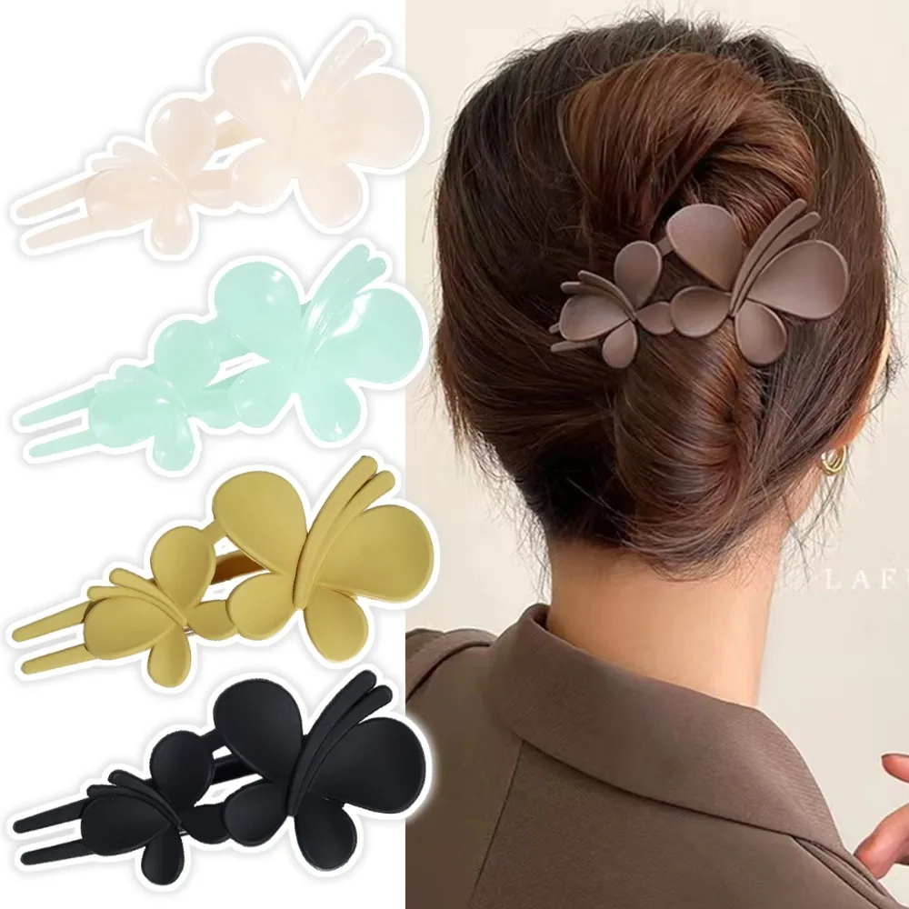 

Black Large Double Butterfly Hair Clips Women Frosted Duckbill Clip Temperament Elegant Back Head Ponytail Clip Hairpin Korean