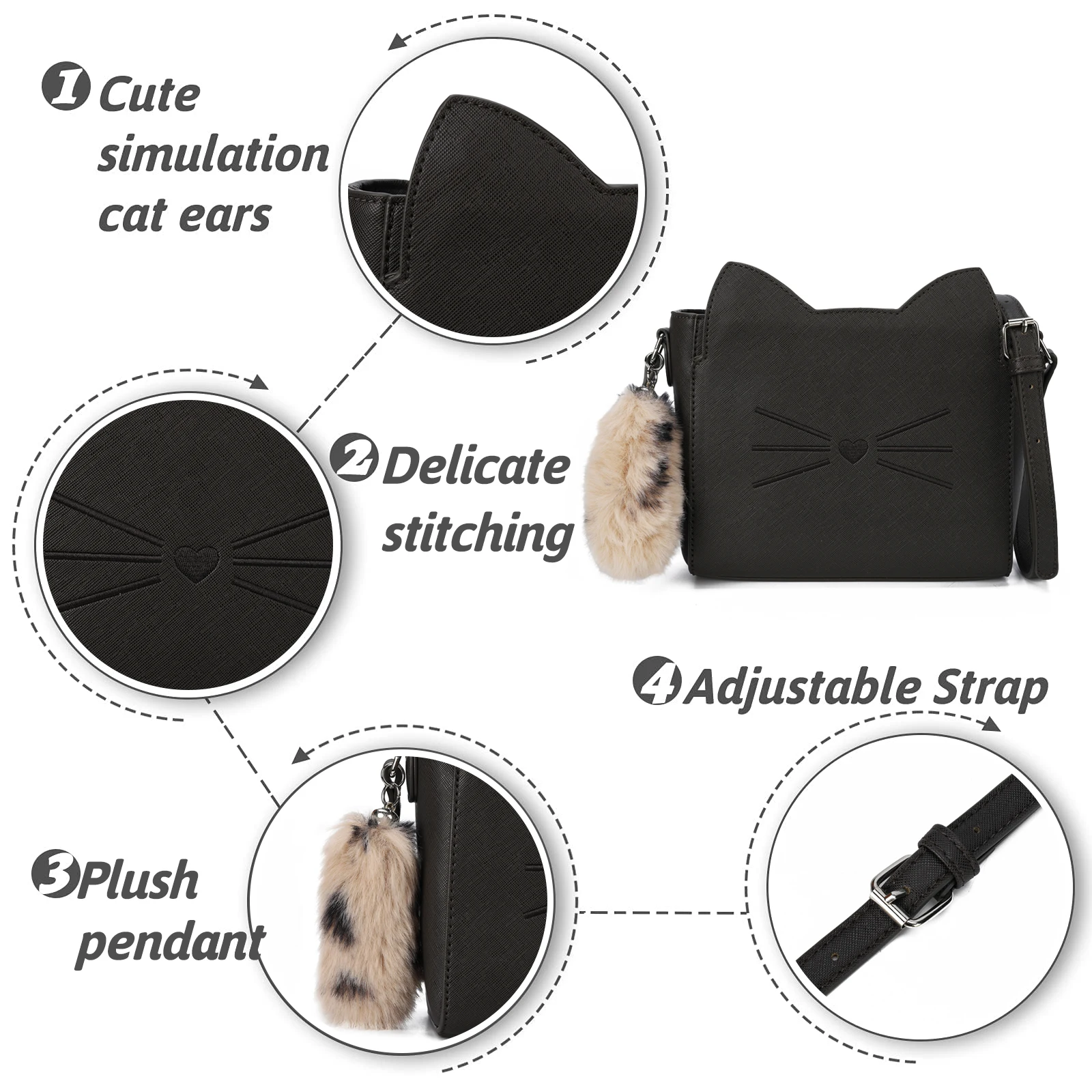 New Shoulder Bag Female Package CAT Pattern Female Package Handbag Messenger Bag Cat Wings
