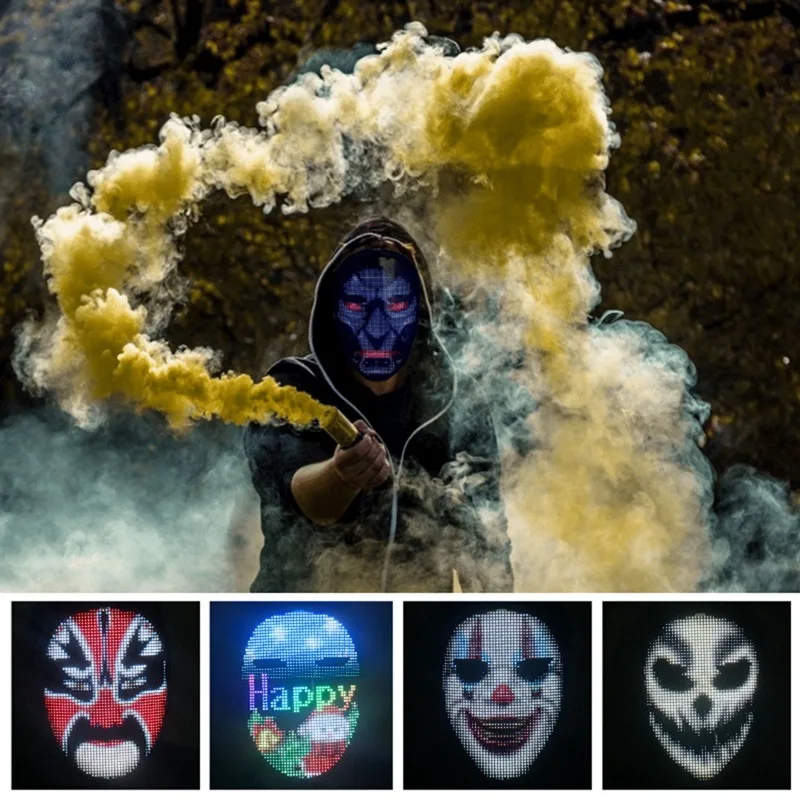 TrendyNow365 Maschera LED Ricaricabile Per Halloween, Con Bluetooth, Programmabile Con Applicazione Shining Mask, Per Cosplay, Feste, Natale, Nero, Taglia Unica - Foto 11