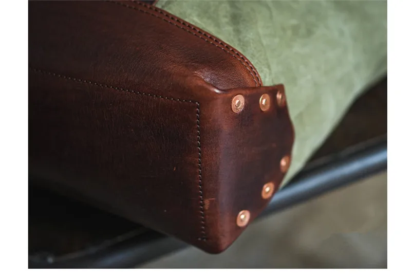 Vintage high quality canvas genuine leather men\'s tote bag work 13 inch laptop handbag designer luxury weekend shoulder bag