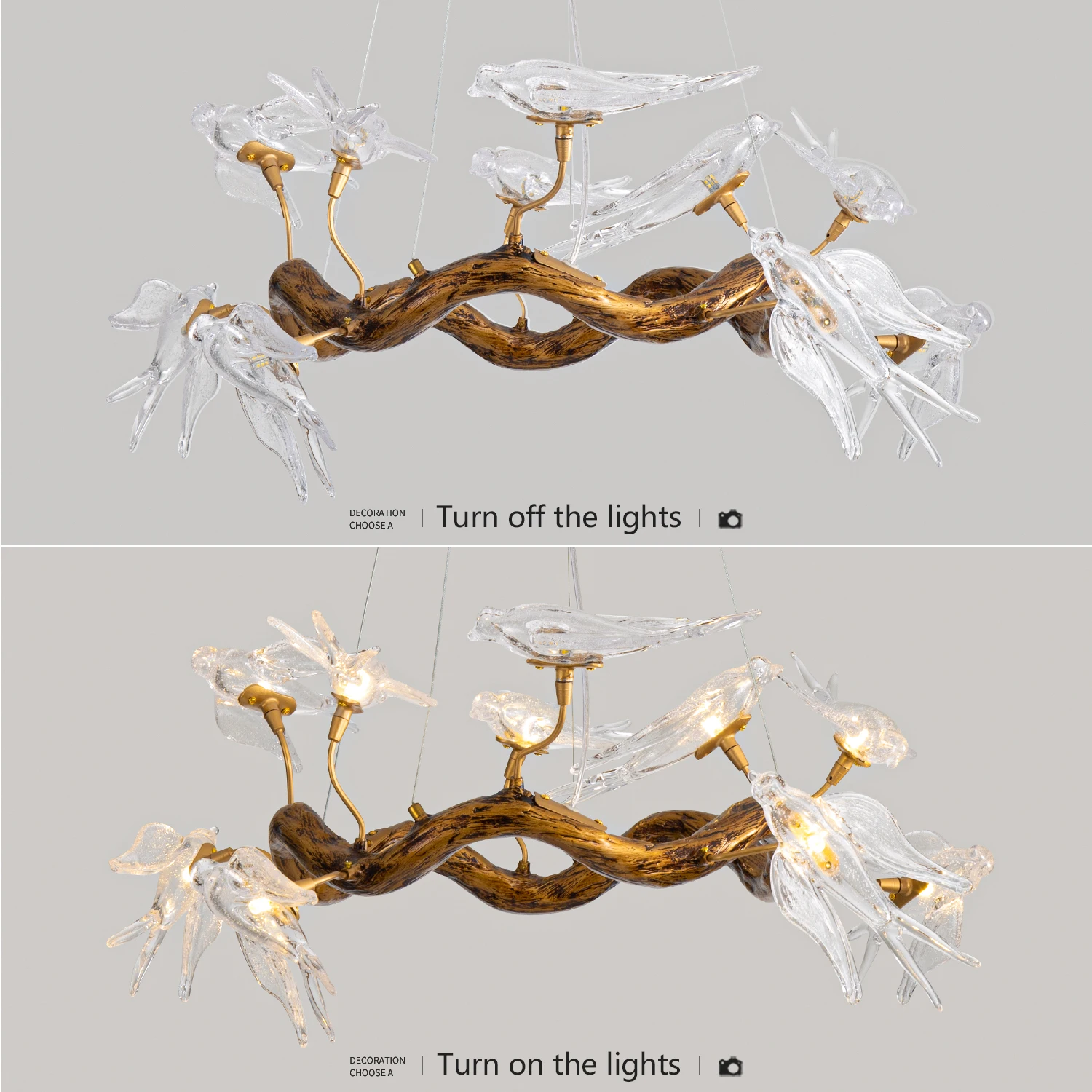 Vintage Round Glass Bird Ceiling Chandelier Swallow Long Dining Table Living Room Luxury Branch Pendant Chandelier Lamp Designer Led Chandelier Ceiling Chandelier Led Pendant Light