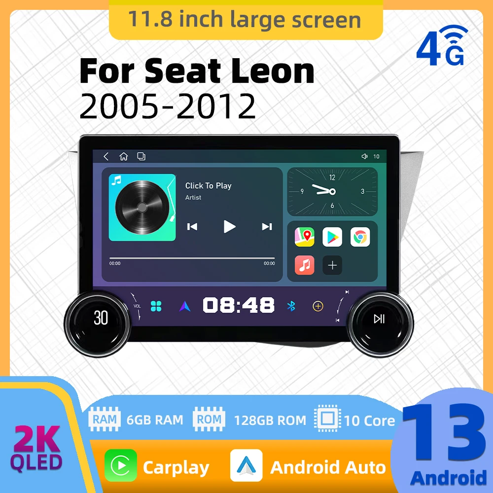 

11.8 Inch Multimedia For Seat Leon 2 MK2 2005 - 2012 Car Radio 2 Din Android Stereo Carplay Autoradio Head Car Navigation Player