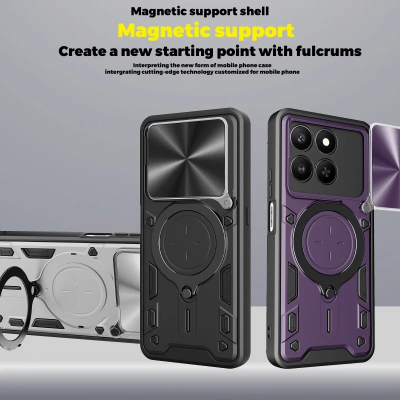 Enhanced Armor 5G Phone Case with Magnetic Car Holder and Slide Lens Protection