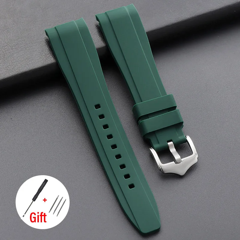 High-Quality Curved End Silicone Sport Watch Band - Waterproof Rubber Strap