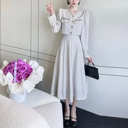 Women's Autumn New Leisure Suit Skirts Commuter Fashion Button Pocket Coat High Waist Half Skirt Long Sleeve 2-piece Skirt Set