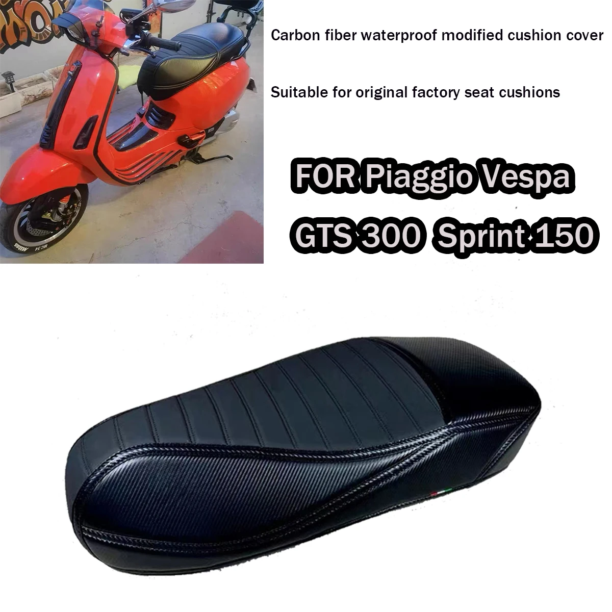 

Seat Modified cushion cover accessories thickened with soft carbon fiber waterproof for piaggio vespa GTS300 GTS 300 Sprint150