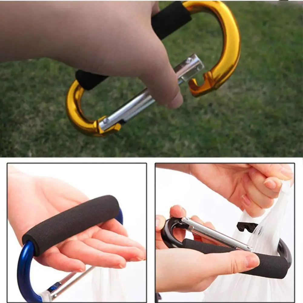2Pcs Multifunction Baby Stroller Hook D-Ring Aluminum Alloy Carriage Hanger Soft Grip Sponge Handle Pram Lifting Button