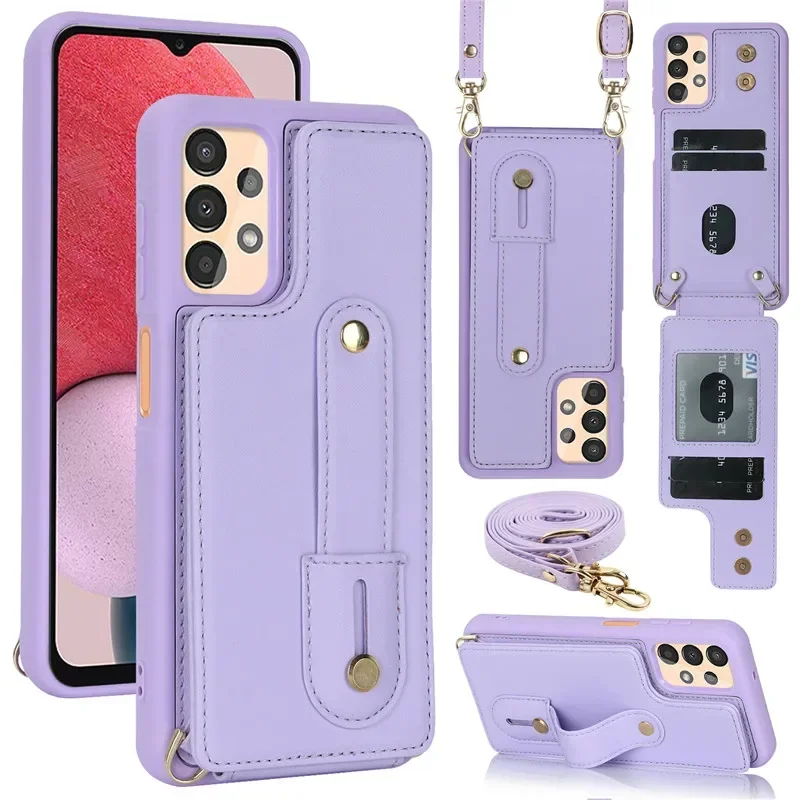 Leather Phone Case with Lanyard and Wallet Purse & Card Holder Compartments