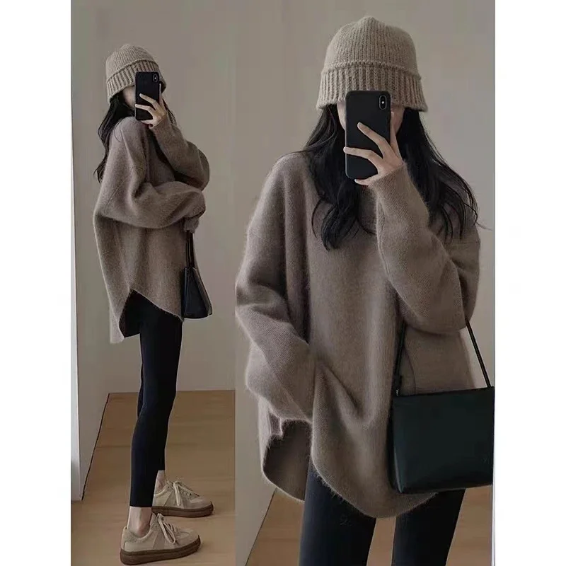Autumn and Winter Maternity Sweaters Solid Color Side Split Batwing Sleeve Long Sleeve Pregnant Woman Knitting Pullovers Coats