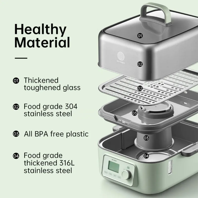 BUYDEEM G67US-A503 Electric Food Steamer for Cooking, 2 Tire Stainless Steel Steamer with Manual Mode, 1500W, 14 Quart, Green 5