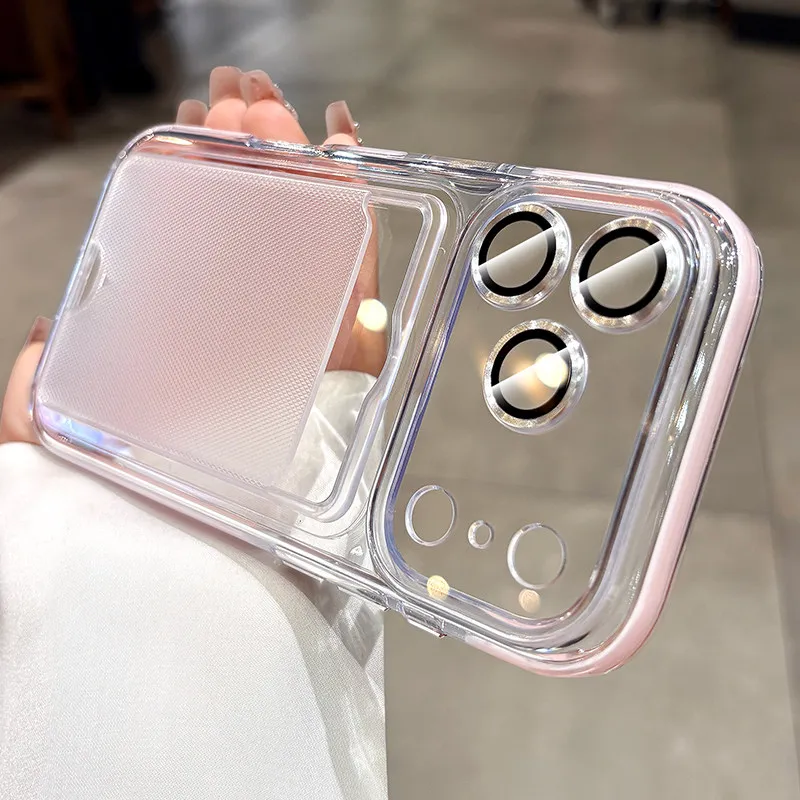 Shockproof Card Slot Wallet Case with Camera Lens Protector and Transparent Cover