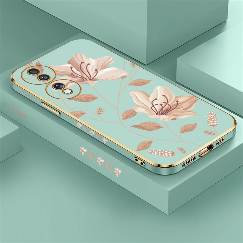 Elegant Floral Shockproof Silicone Phone Cover with Plated Edges