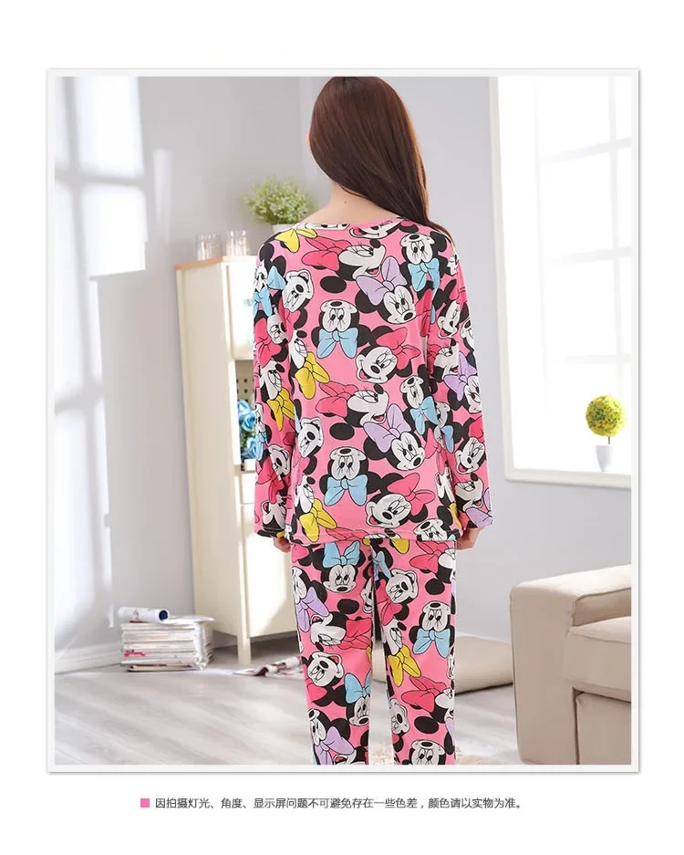 Cartoon Mickey Girls Women Pajamas Set Girl Spring Sleepwear Minnie Pijama Long Pyjamas Suit Female Mujer Clothing Nightwear cotton pajama set