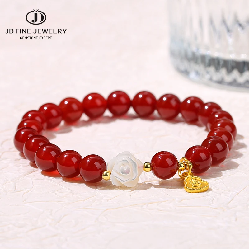 Jd Natural Stone Red Agate Shell Flower Gourd Charm Bracciali Donna Coreano Nuovo Design Single Circle Strand Bangles Gioielli Dolci