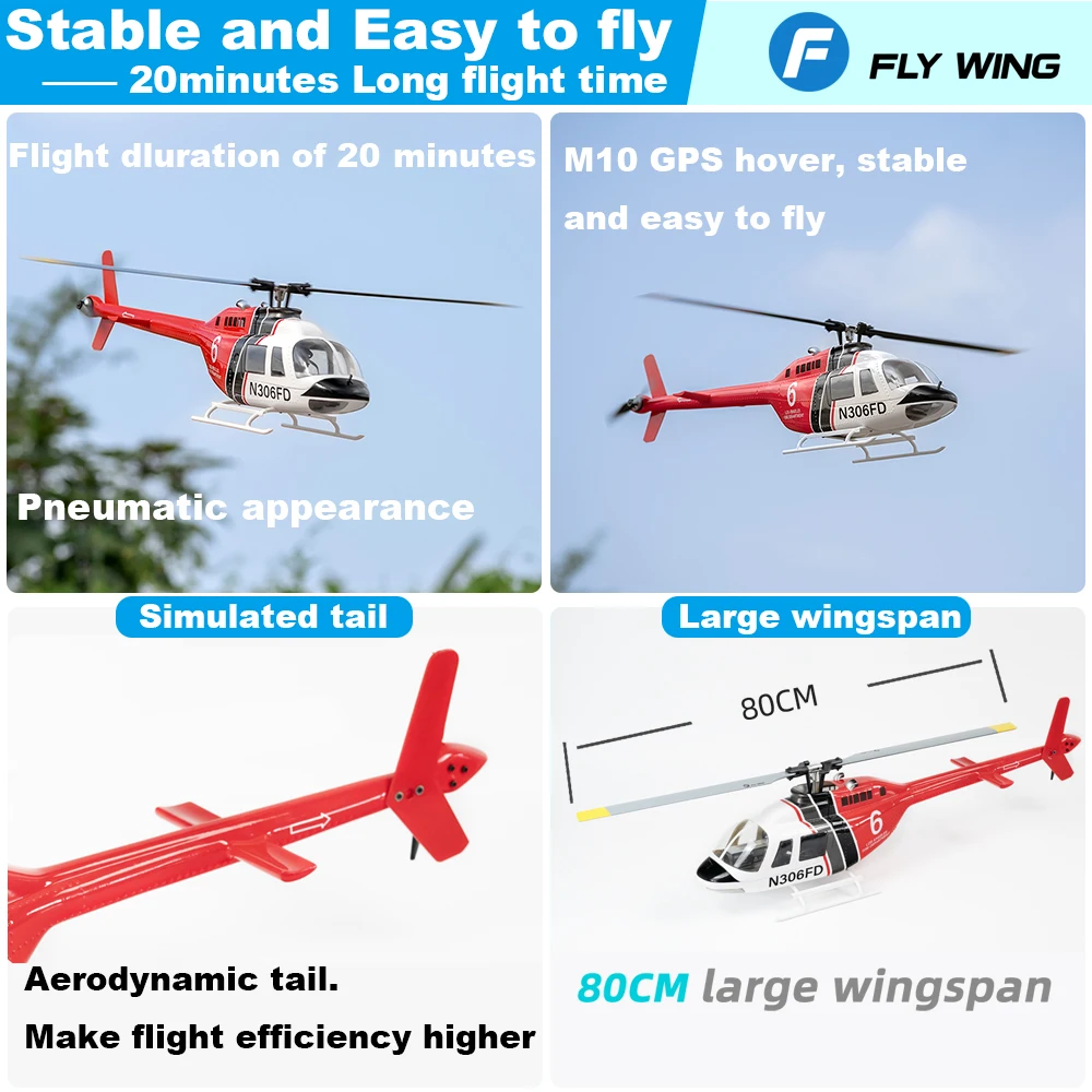 Flywing Bell 206 RC Helicopter V3 6CH GPS Altitude Hold Two Rotor 1:16 RC Scale Helicopter PNP RTF With H1 Flight Control System 4