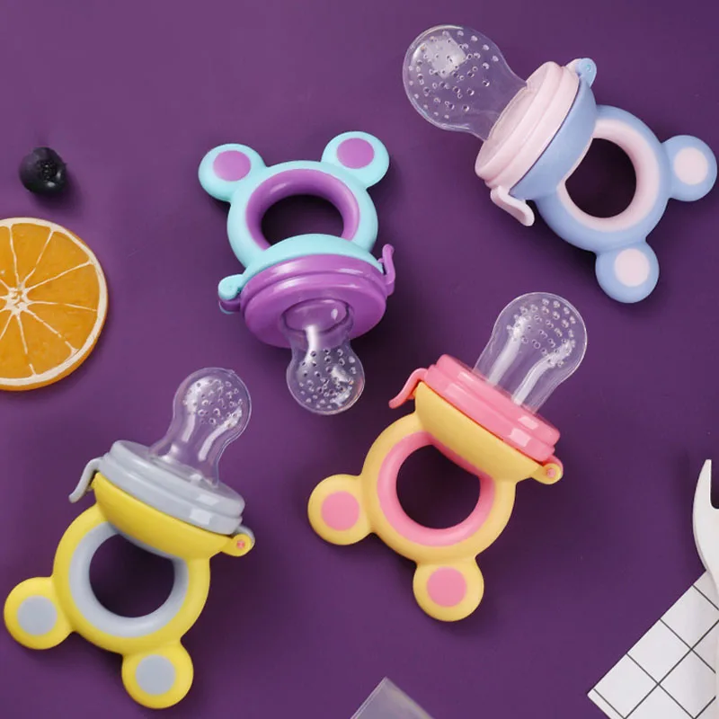 Silicone Fruit Feeder Baby Feeder Silicone Fresh Food Nibbler Kids Boy Girl Bear Ear Fruit Feeding Safe Infant Supplies Nipple Soother Bottles