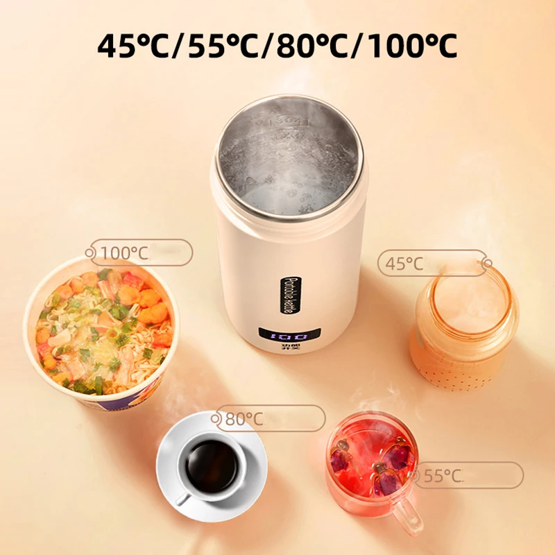 500ml Portable Electric Kettle Travel Boiling Water Cup Smart Heating Cup Temperature Control Kettle with Digital Display 220V 5