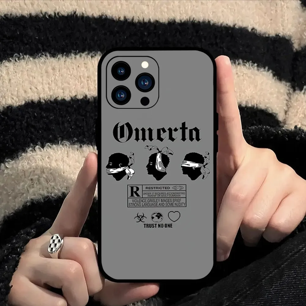 thumbnail image 1 of Funda de teléfono Singer Omerta Maes para iPhone Mini 11 12 13 14 15 Pro XS Max X Plus SE XR carcasa suave negra, 1 of 5