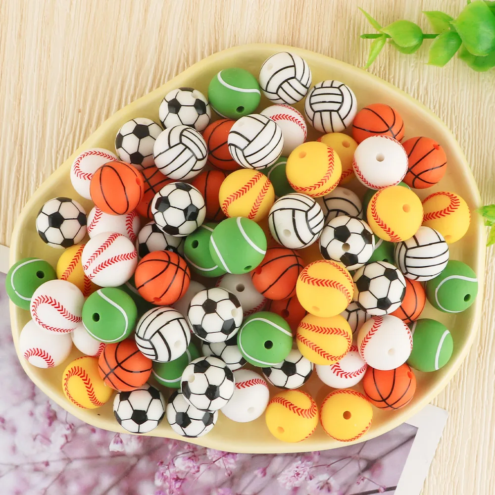 15mm Tennis Printed Silicone Beads