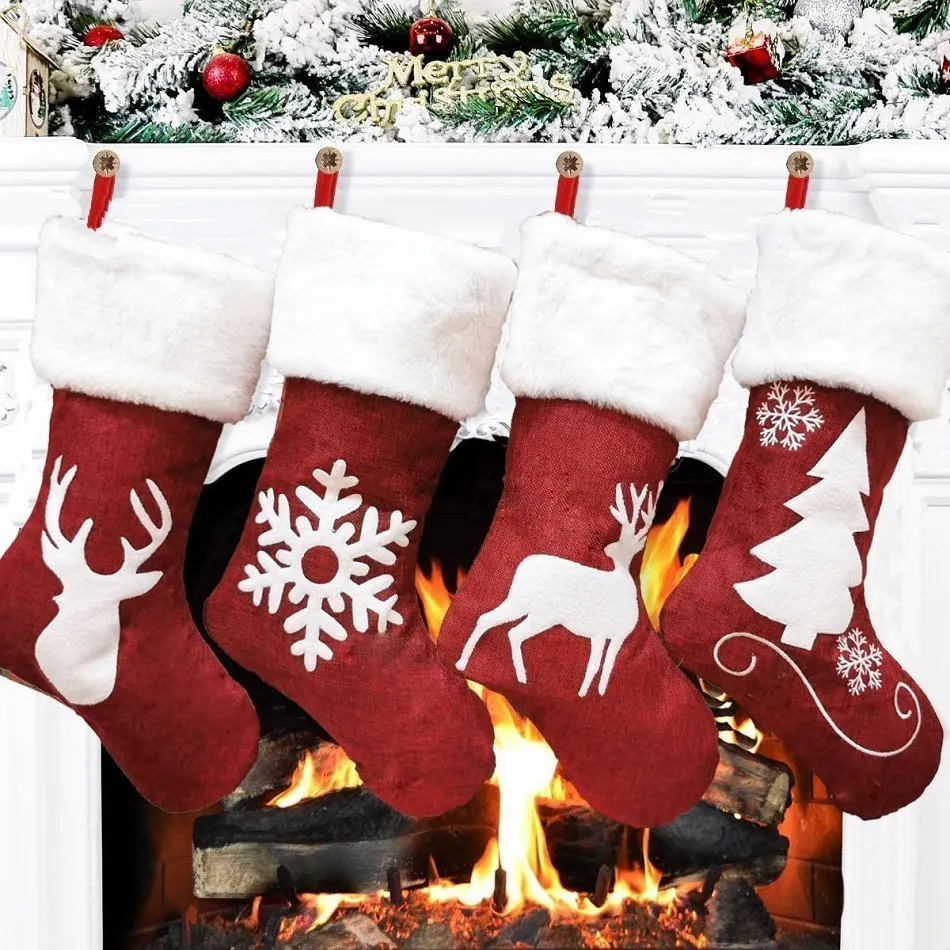 Christmas Stockings Socks Gifts Candy Bag Elk Xmas Tree Deer Printing Pocket Hanging Ornament for christmas stockings