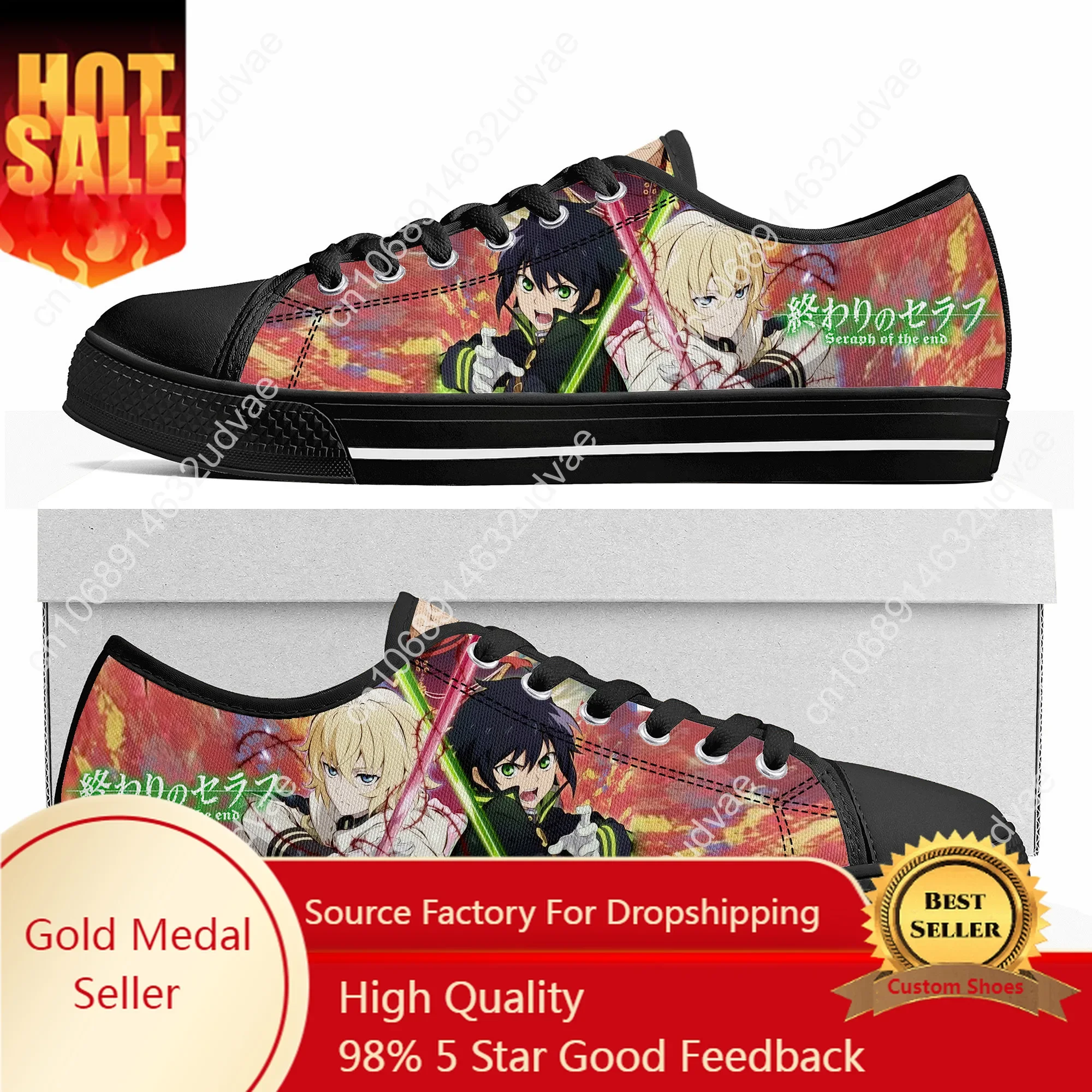 

Seraph Of The End Hyakuya Yuichiro Low Top Sneakers Mens Womens Teenager High Quality Canvas Sneaker Couple Shoes Custom Shoe