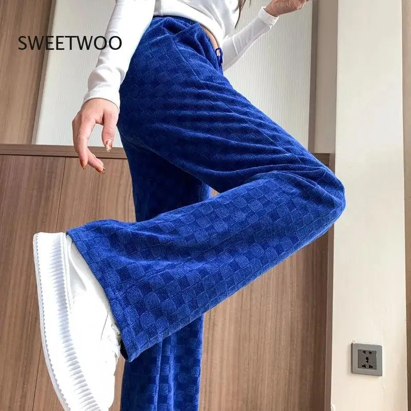 

Klein Blue Chenille Wide-Leg Pants Women's Spring and Autumn 2022 New High-Waisted Straight-Leg Mopping Pants Sweatpants Women