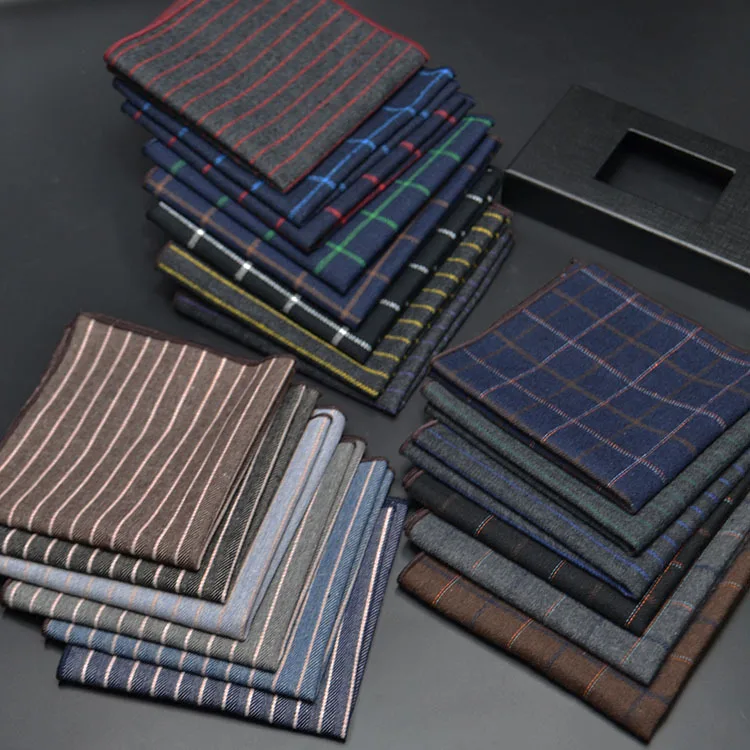 Mouchoir de poche à carreaux pour hommes, mouchoirs trempés d'affaires, écharpes décontractées, 100% coton, 25x25cm, haute qualité