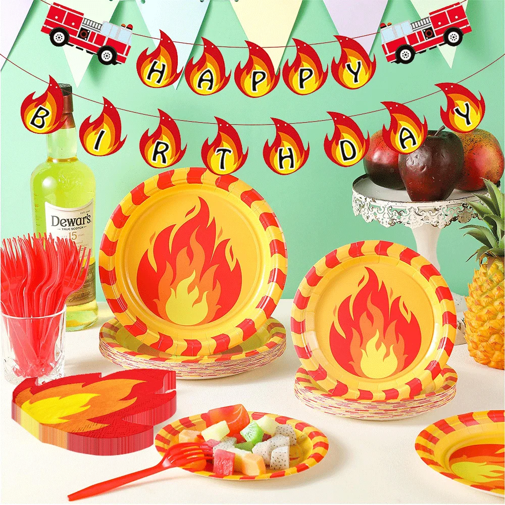 Feuerwehrauto-Geburtstagsdekoration, Folienballons, Feuerwehrauto, Flamme, glückliches Zeichen, Banner, Kinder, Jungen, Feuerwehrmann, Geburtstagsfeier, Gastgeschenke – Detail 16