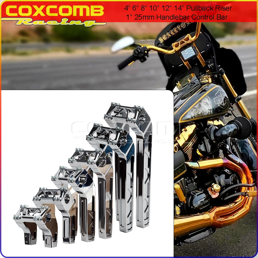 

1" Handlebar Riser Mount Kit Pull Back 4" 6" 8" 10" 12" 14" Heigh Risers 25mm Handle Bar For Harley Softail Dyna Sportster 2018+