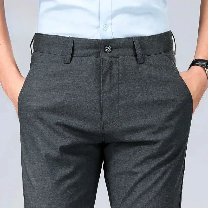 thumbnail image 1 of Pantalones de traje de lino blanco para hombre, pantalones rectos de verano para hombre, ropa de diseñador de tela, licra, nuevos y económicos, pantalones elegantes, formales, 1 of 4
