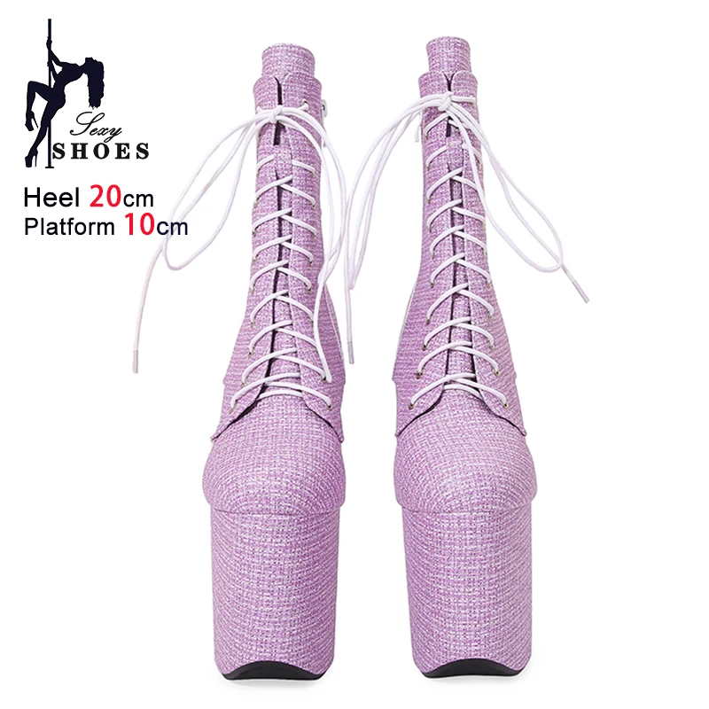 20CM/8Inches Trend stripper heels Women Pink Pole Dance Shoes Fashion Platform ClubWear Exotic Fetish Stiletto Short Ankle Boots