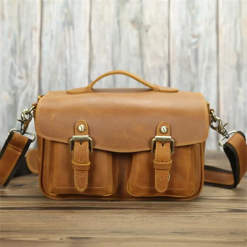 Genuine Leather Men Bag Messenger crossbody Shoulder Satchel handbag retro brown