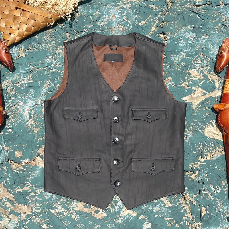 

Unpainted Light Oil Vertical Wrinkles and Wrinkles with Distressed Effect Imported 1.2mm Top Jacket for Men's Vest