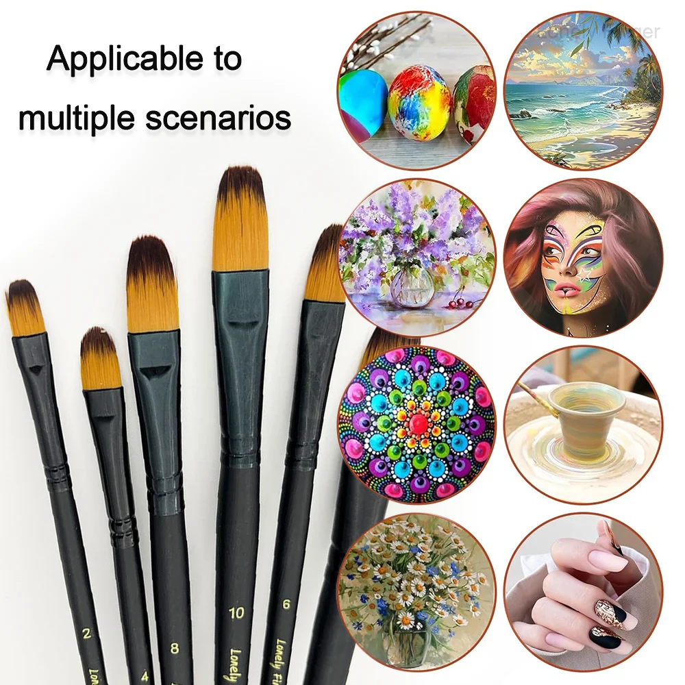 필버트 페인트 브러쉬 세트, 아크릴 오일 수채화 구아슈 페인팅용 6개 아티스트 페인트 브러쉬, 프리미엄 나일론 헤어 아트 페인트 B