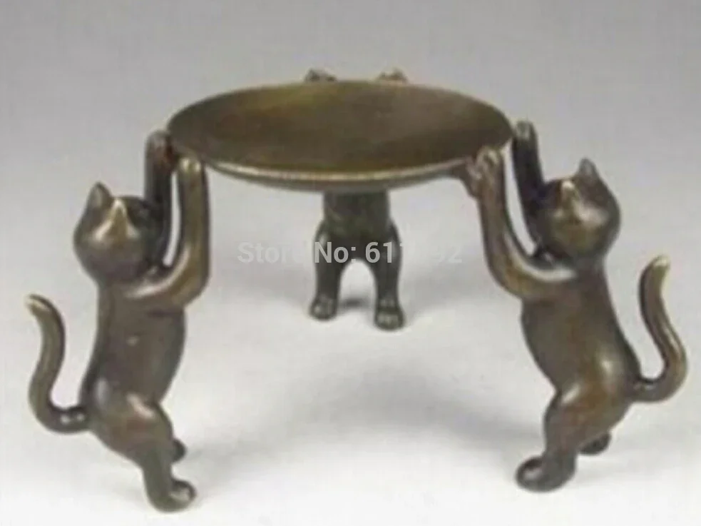 

Copper Brass craft Decorated Handwork copper Carving 3 Plutus Cat statue The Candle Holder/ Candlestick