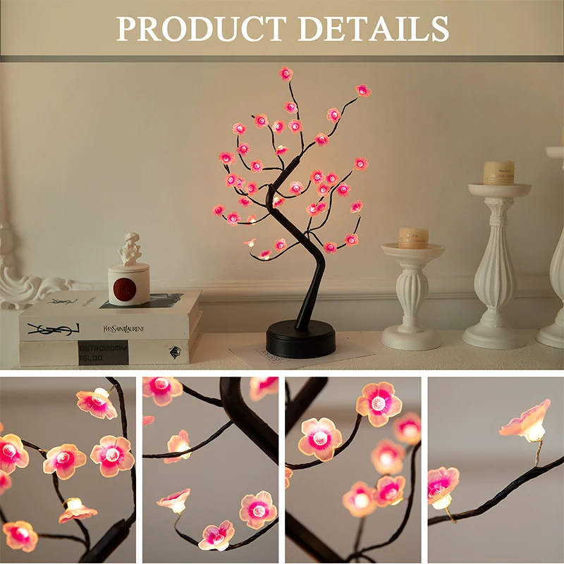 36 LED cherry blossom tree light suitable for indoor and outdoor adapter plug/battery powered desk lamp (warm white) 3