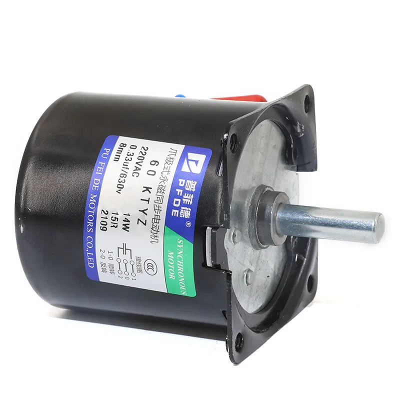 AC Motor 220V110v 14W 60KTYZ Permanent Magnetic Synchronism Motor Center Shaft 8mm 2.5/5/10/15rpm