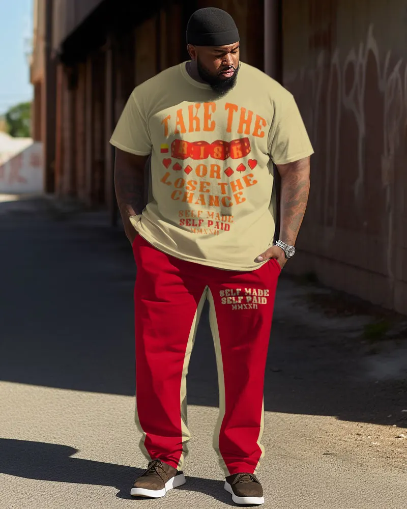Biggmans L-9Xl T-Shirt Sets For Men's Clothing Cartoon Laugh Contrasting Color Sleeves Pants Big Plus Size Top Suit 8Xl