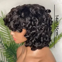 Cheveux bouclés moelleux à la mode, couleur naturelle, cheveux courts avec frange, pas besoin de colle, peut être porté directement, perruque synthétique 3