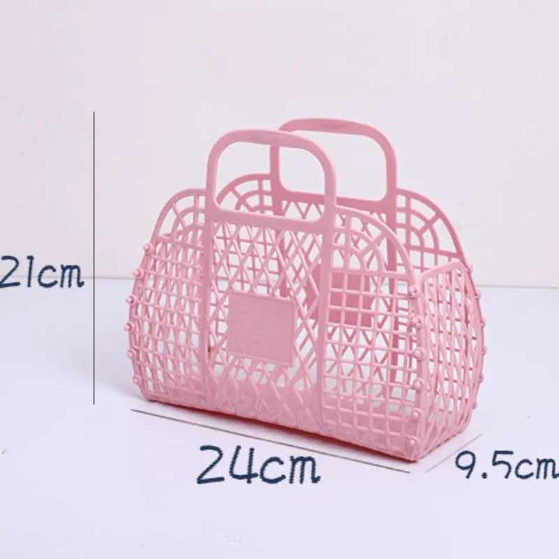1Pc Large-capacity Bag Hollow Jelly Beach Holiday Portable Tote Reusable Easy To Clean Plastic Bath Basket Toys Storage Basket 6