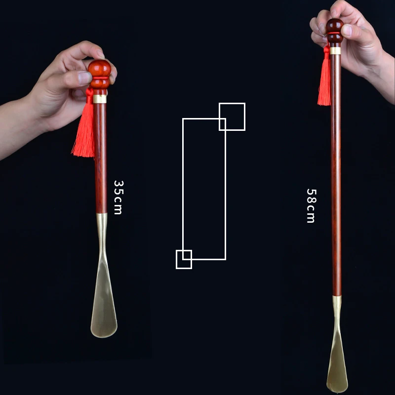 Shoe Horn 58cm 35cm Sandalwood Wooden Professional Flexible Long Handle Useful Shoe Lifter Brass Spoon Home Tools