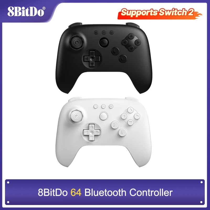 8BitDo 64 Bluetooth Gaming Controller Hall Effect Joysticks for Nintendo Switch Switch 2 Analogue 3D Windows Android PC Wireless Gamepad with USB Interface