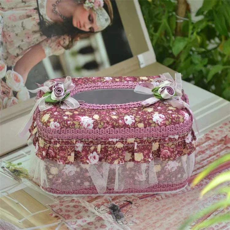 European Retro Fabric Tissue Box Lace France Style Napkin Holder WC Toilet Home Paper Case Vintage Wedding Tissues Storage Boxs 4