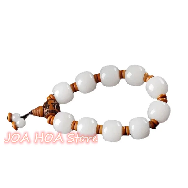 Natural Hetian Real Golden Silk Jade White Bangle Handcarved Bead Women Men Gift Bracelet Carving Jewelry Chain Accessories