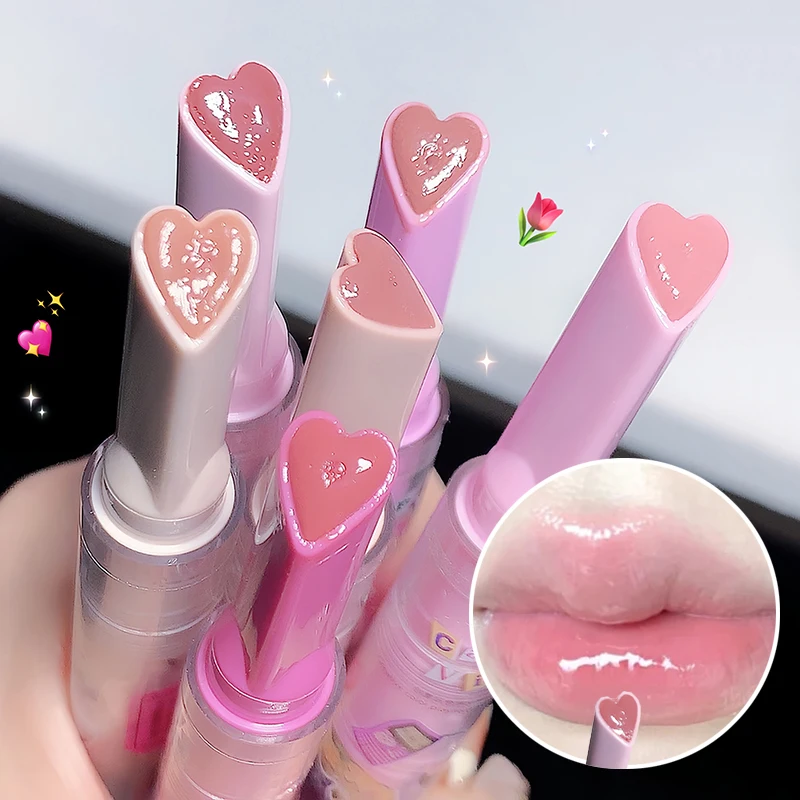 Mirror Glass Solid Lip Glaze Flowers Water Light Heart Shape Lipstick Clear  Oil Jelly Lip Gloss Korean Tint Makeup Girl Cosmetic