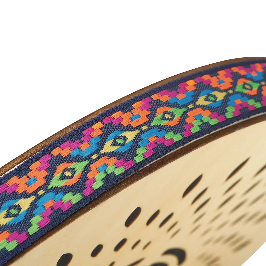  12 Inch Solid Wood Stream Drum Hand Carving Rain Falls Pattern and Colorful Woven Trim Sea Wave Sound Percussion Instrument