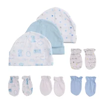 Cartoon 100%Cotton Baby Boy Girl Hats+Gloves Multi-piece Set Four Season Newborn Unisex Accessories 0-6M Infant Suits 2