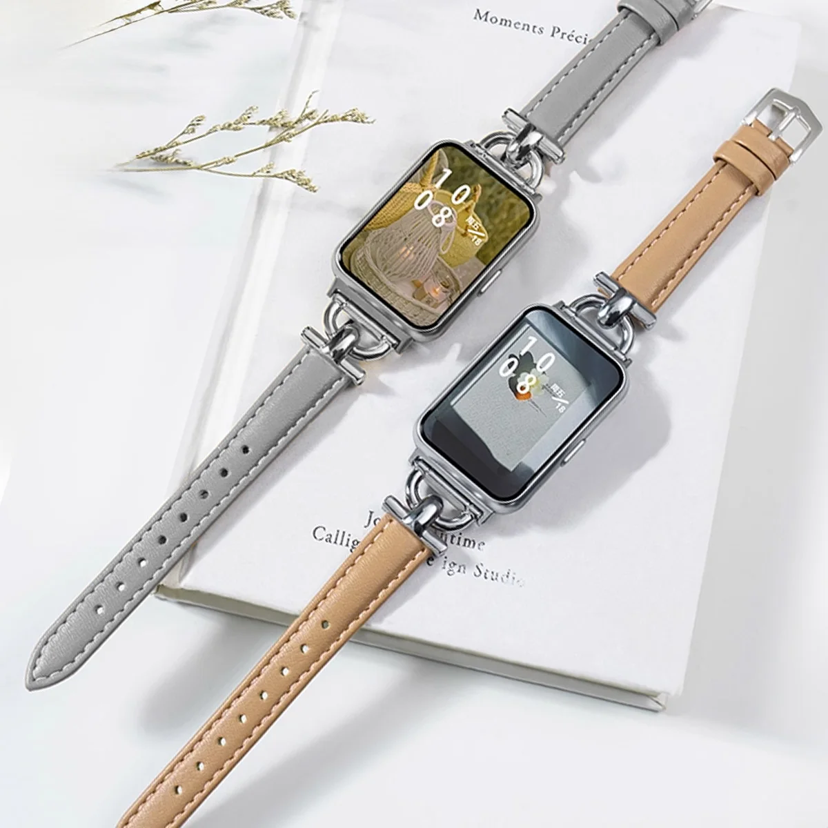 Premium Metal and Leather Strap for Galaxy Fit 3 - Stylish Smart Watch Wristband Accessory