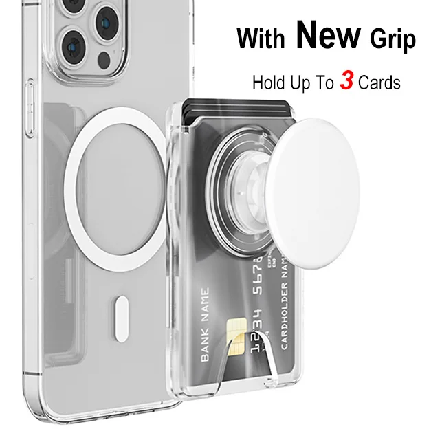 Universal Magnetic Card Holder with Silicone Griptok and Pop Solid Wallet Slot