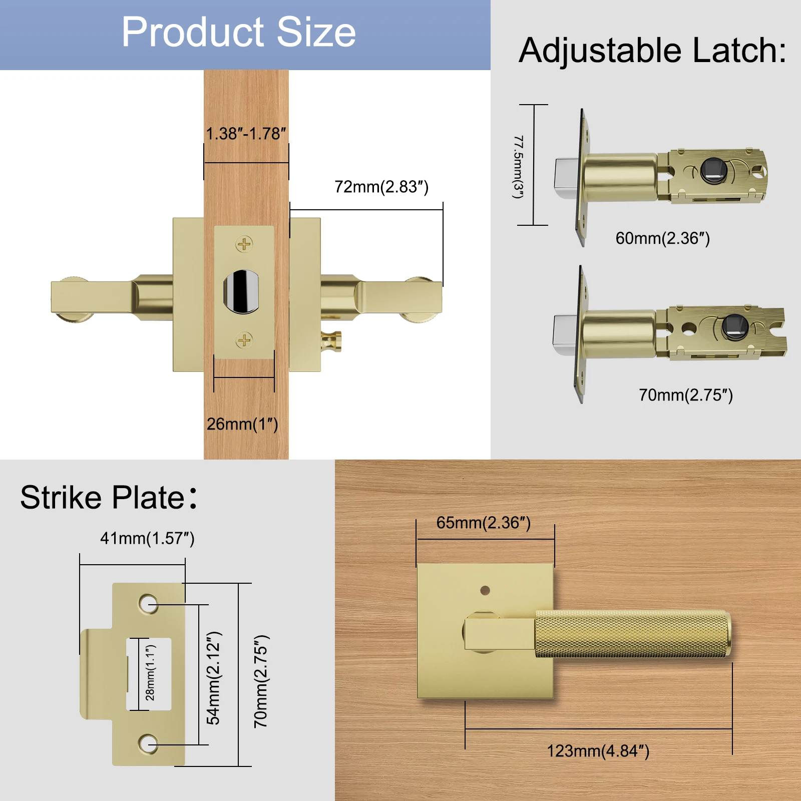 Viladepot Privacy Door Handle Knurled Handle Lever Bedroom Bathroom Passage Door Lock Reversible Keyless